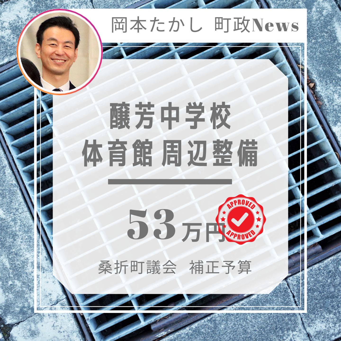 【醸芳中学校の整備】体育館周辺側溝用のグレーチング購入です。グレーチングとは道路で見かける鉄が格子状になっているアミアミの蓋です。